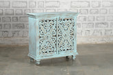 Indian Solid Wood Hand Carved Cabinet Blue